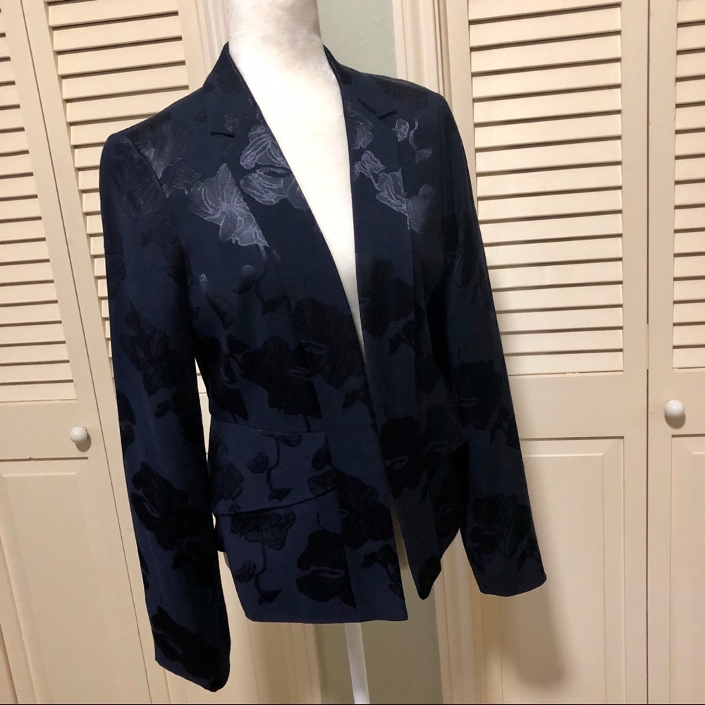 Anthropologie Floral Embossed Satin Blazer